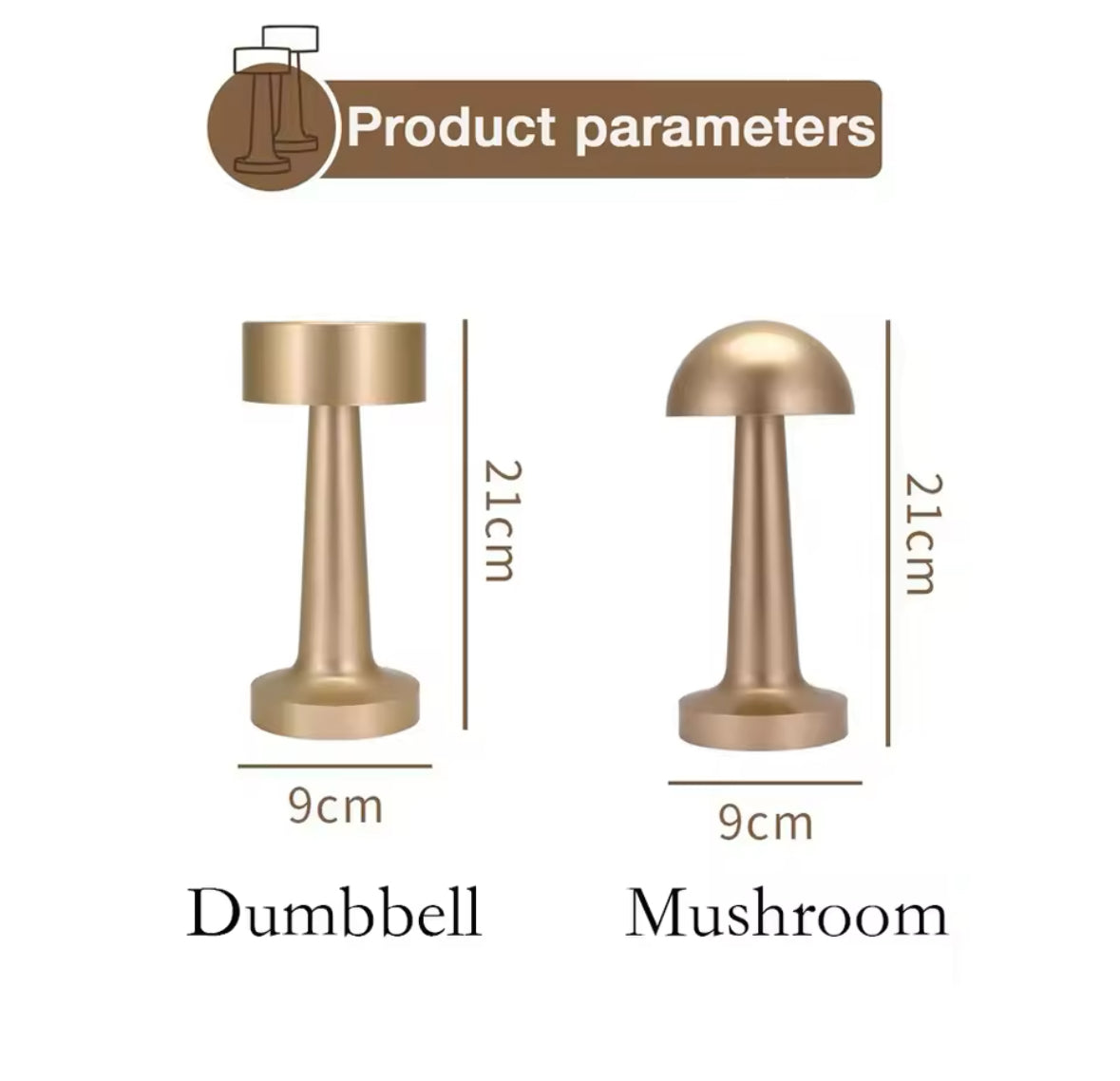 Golden Mushroom Restaurant Led Cordless Table Lamp Usb
