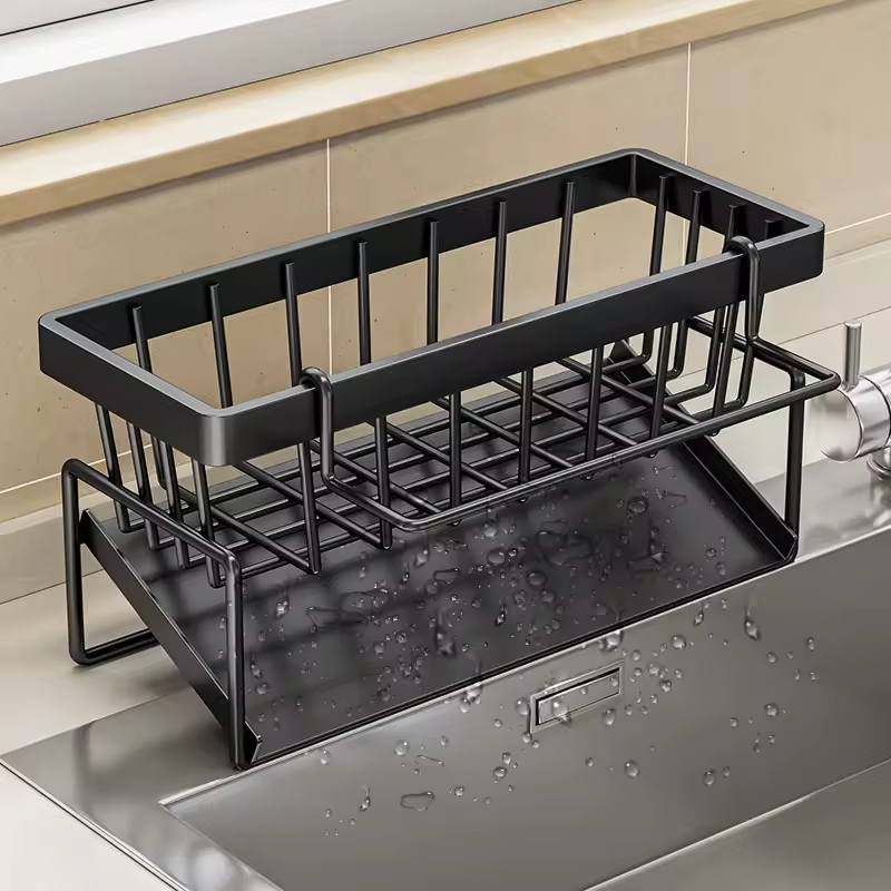 Multifunctional Stainless Steel Kitchen Drain Rack Sponge Organizer white color