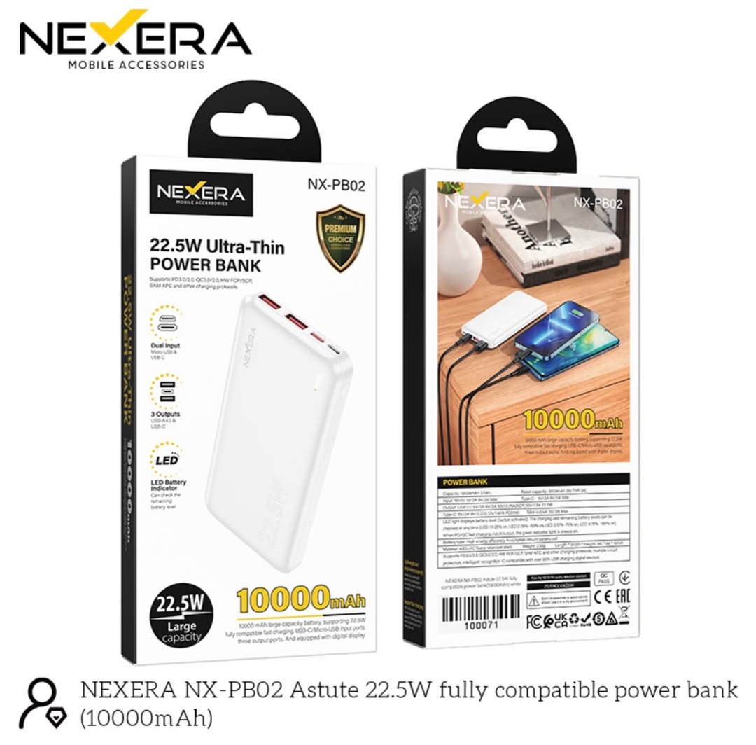 10000mah 22.5W Thin Power Bank With LED Lighting NX-PB02