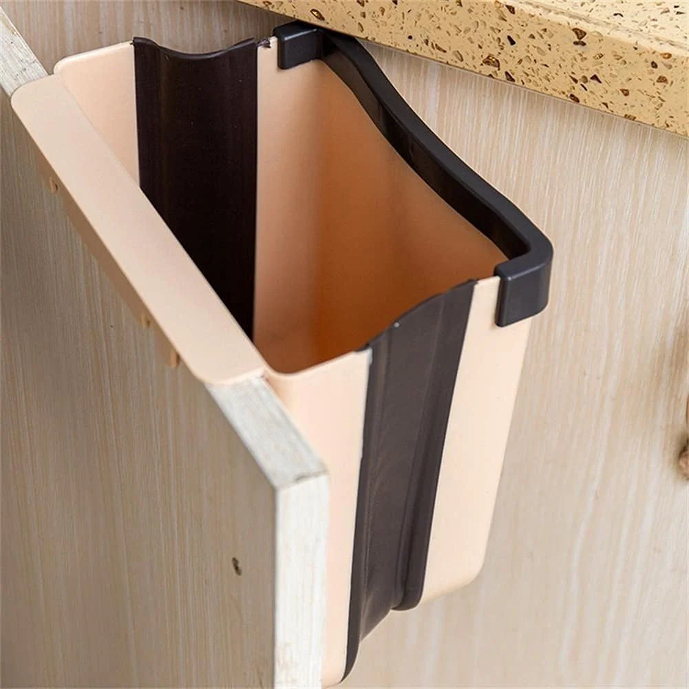 Kitchen Trash Can Hanging Foldable Home Sanitary Bin Cabinet Door Wall Mounted Storage (White)