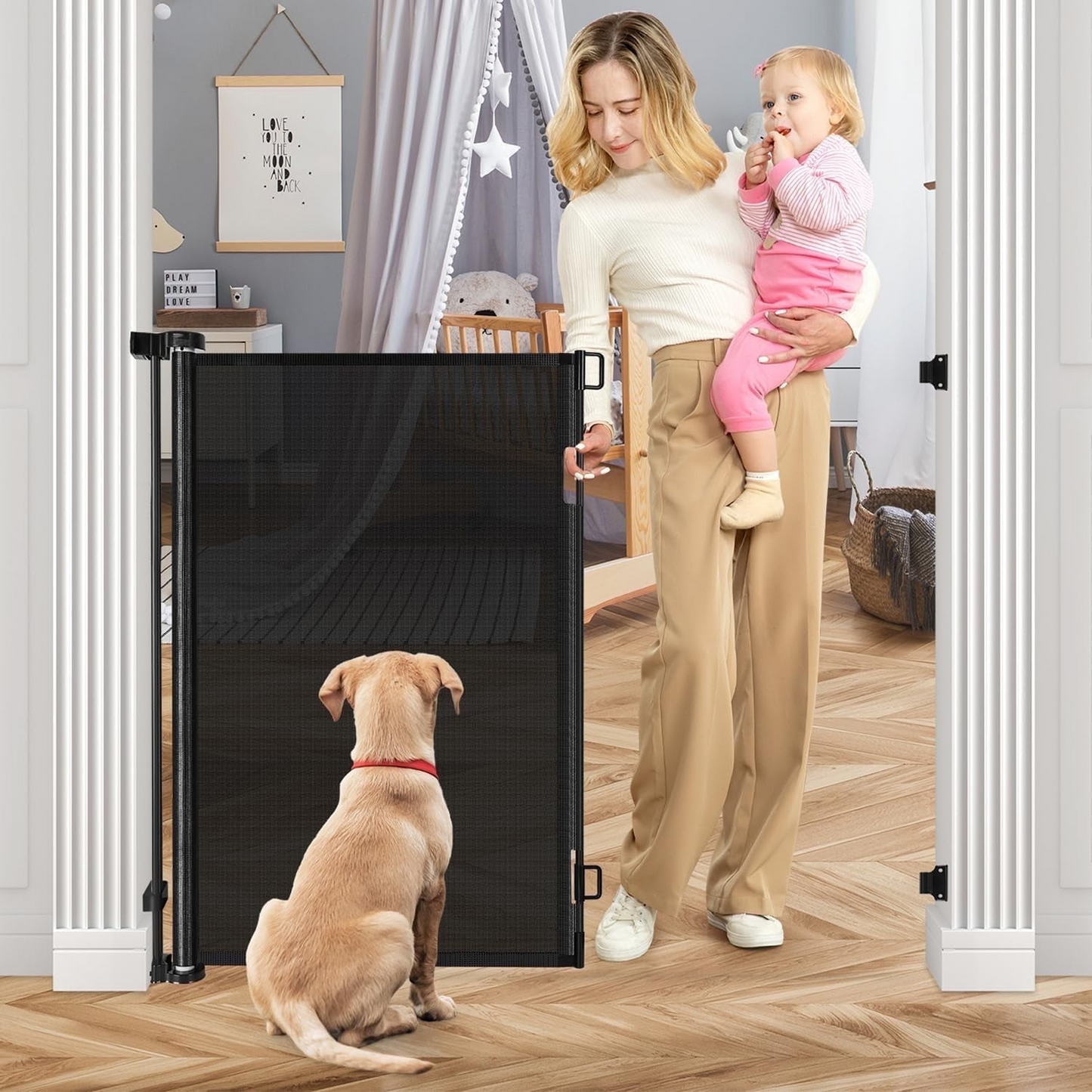 Retractable Gates For babies / Dog Gate with Support Rods 140x78cm