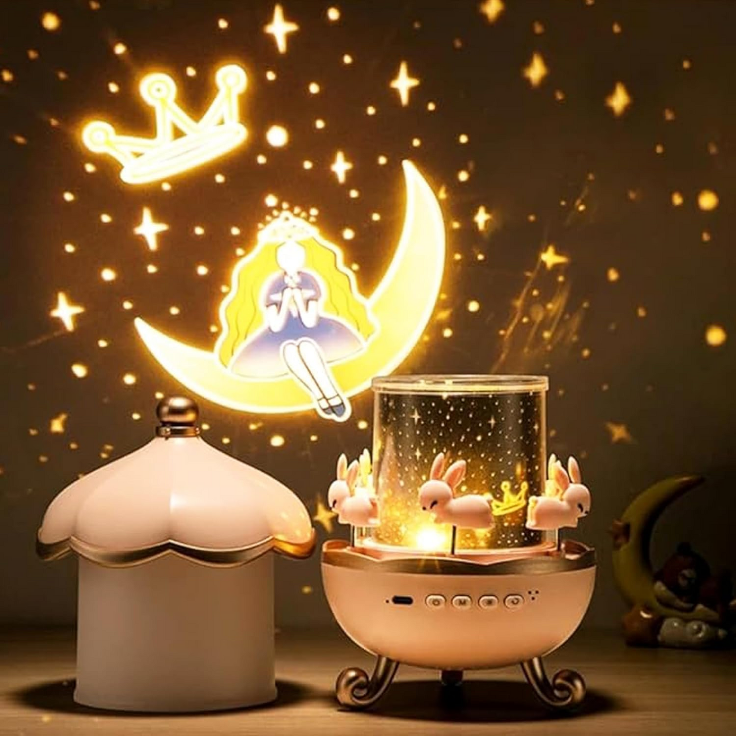 Magical Rotating Bunny Carousel Night Light Projector