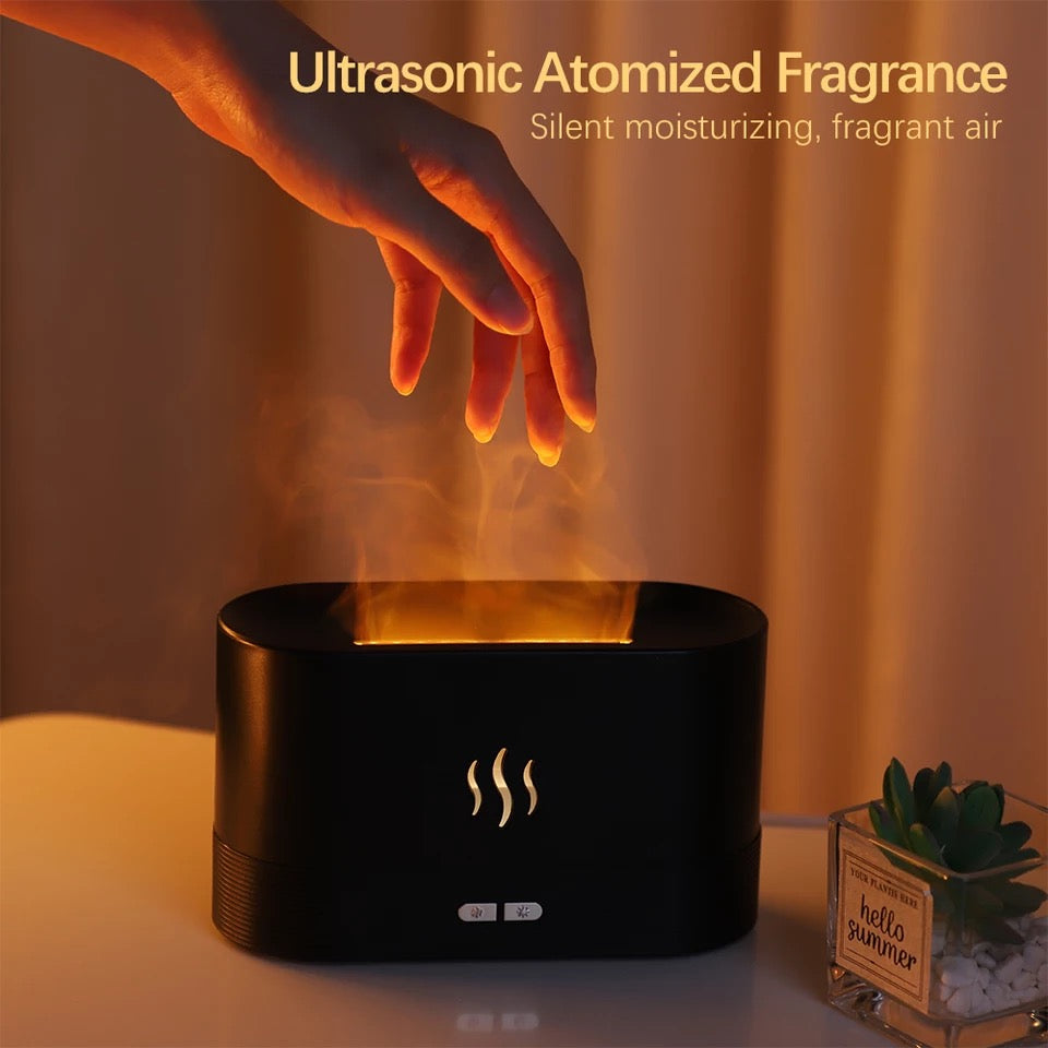 Rgb Flame Fire Humidifier Aromatherapy Diffuser Black