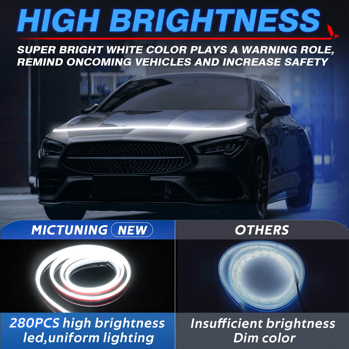 Car Hood Light Strip, Flexible Exterior Car LED Strip Lights Waterproof (Crystal Blue)
