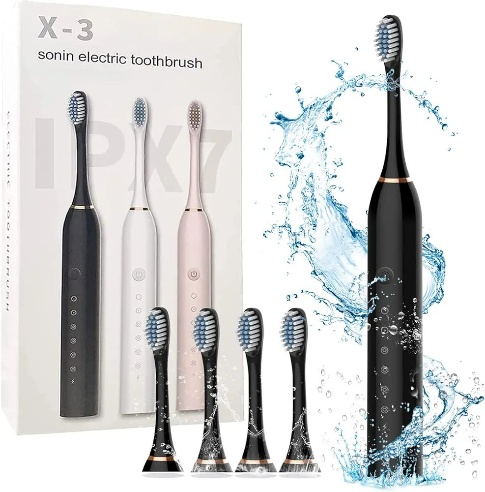 Sonic Electric Toothbrush, USB Rechargeable with 3 Brush Heads & 6 Modes | IPX7 Waterproof for Adults and Kids
