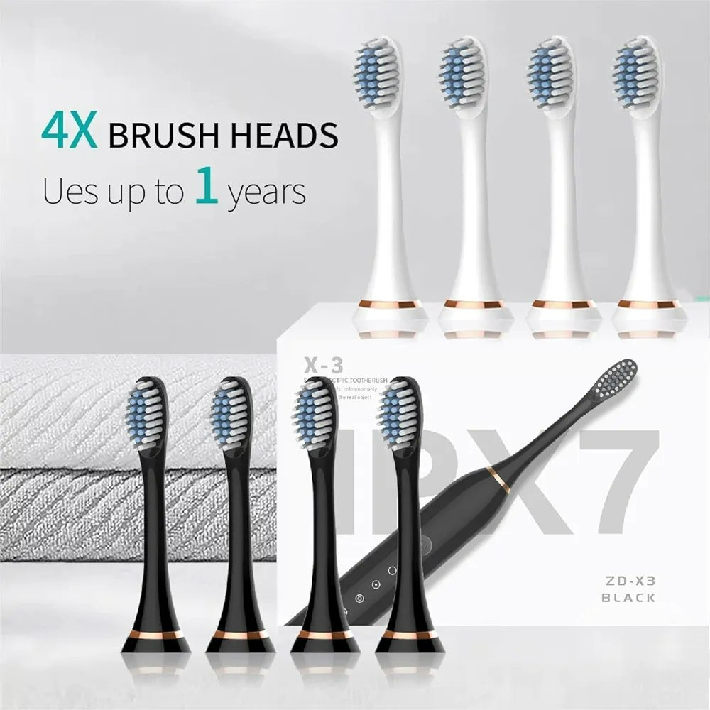 Sonic Electric Toothbrush, USB Rechargeable with 3 Brush Heads & 6 Modes | IPX7 Waterproof for Adults and Kids