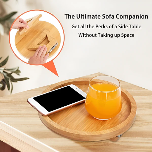 Round Bamboo Sofa Arm Tray