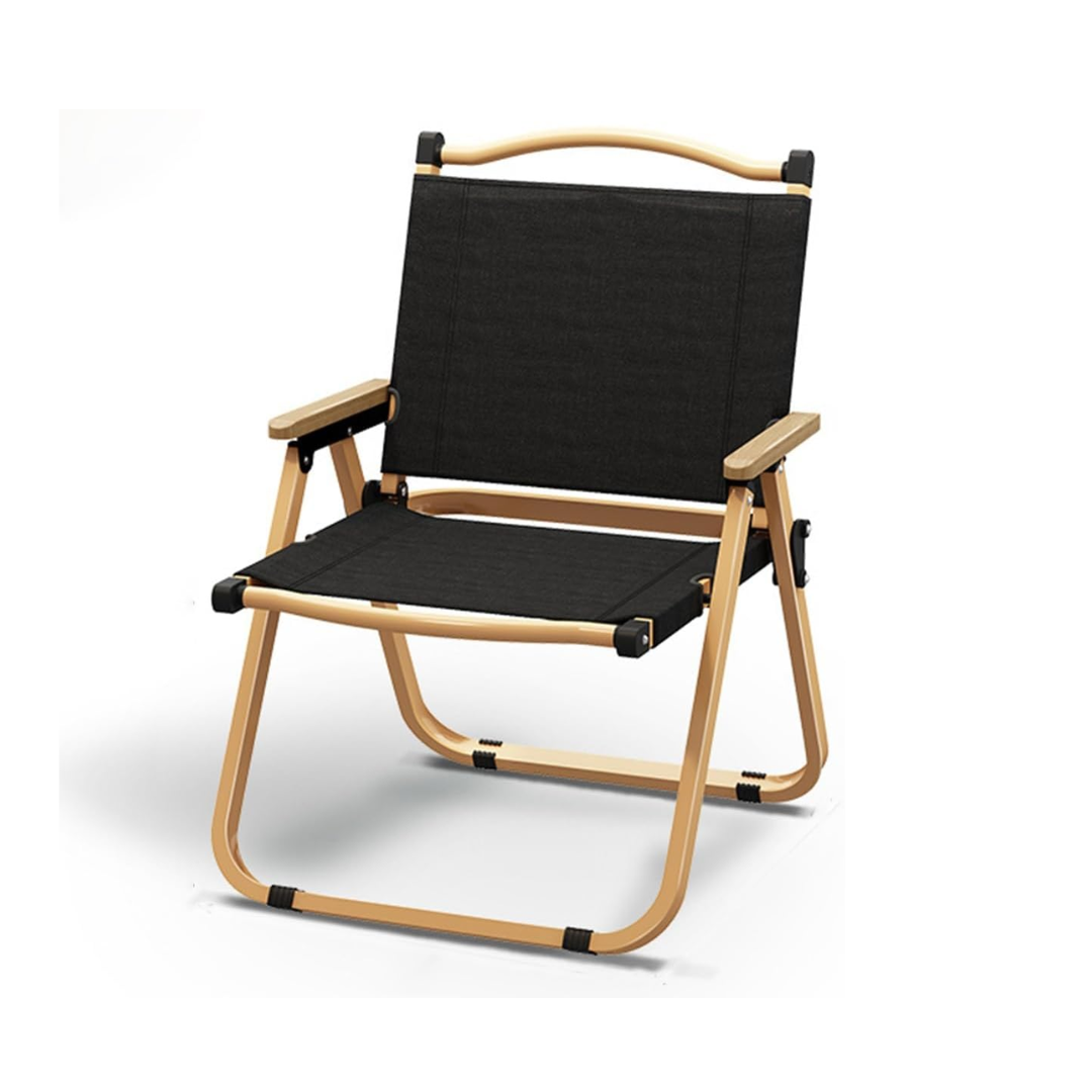 Folding Chair Camping Chairs for Adults Wood Armrest Black