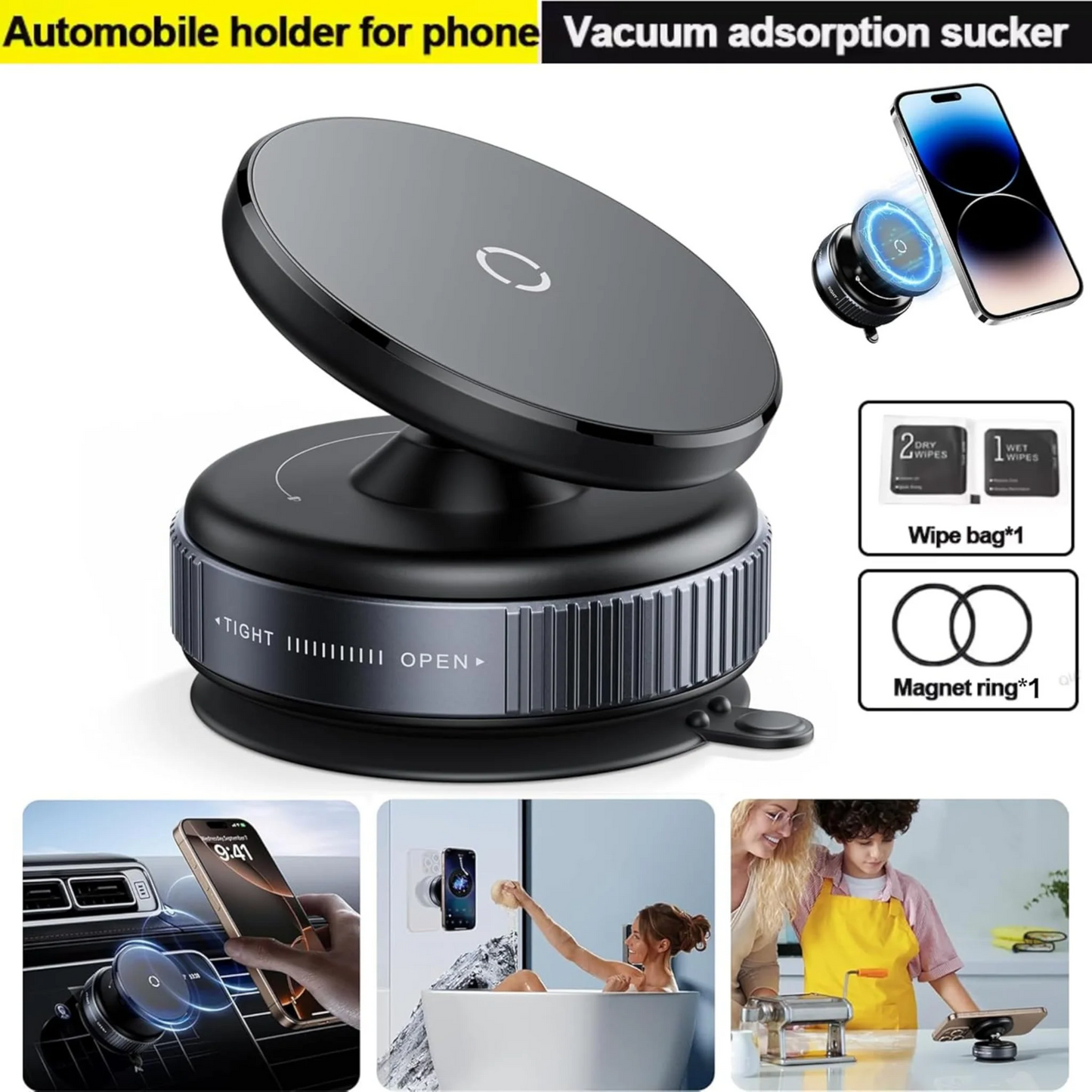 Magnetic Phone Holder Bracket with Rotating Vacuum Suction (K009)