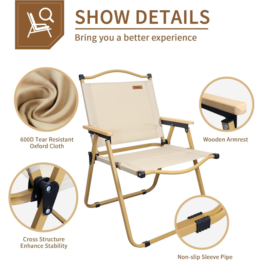 Folding Chair Camping Chairs for Adults Wood Armrest Black