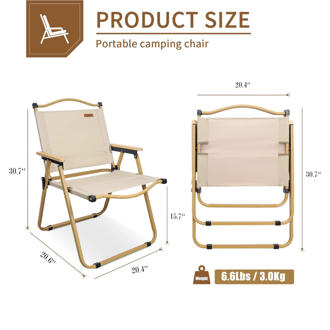 Folding Chair Camping Chairs for Adults Wood Armrest Black