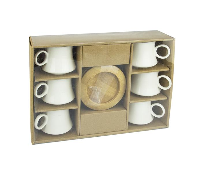 Coffee set with 6 ceramic cups 90ml & 6 bamboo saucers