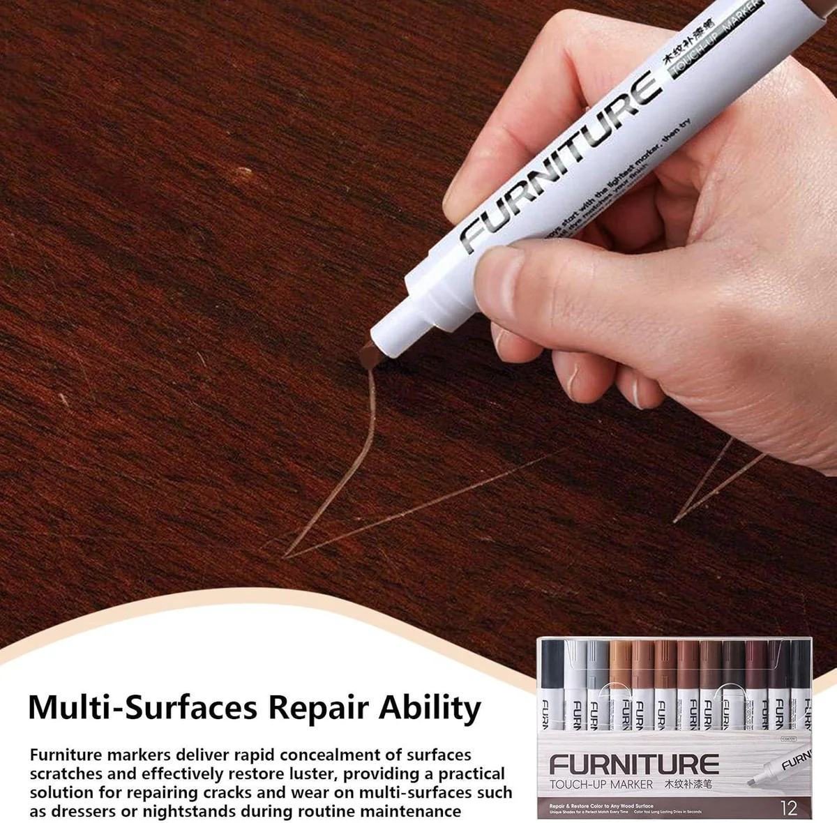 Pen Wood Scratch Repair Markers (Set of 12)