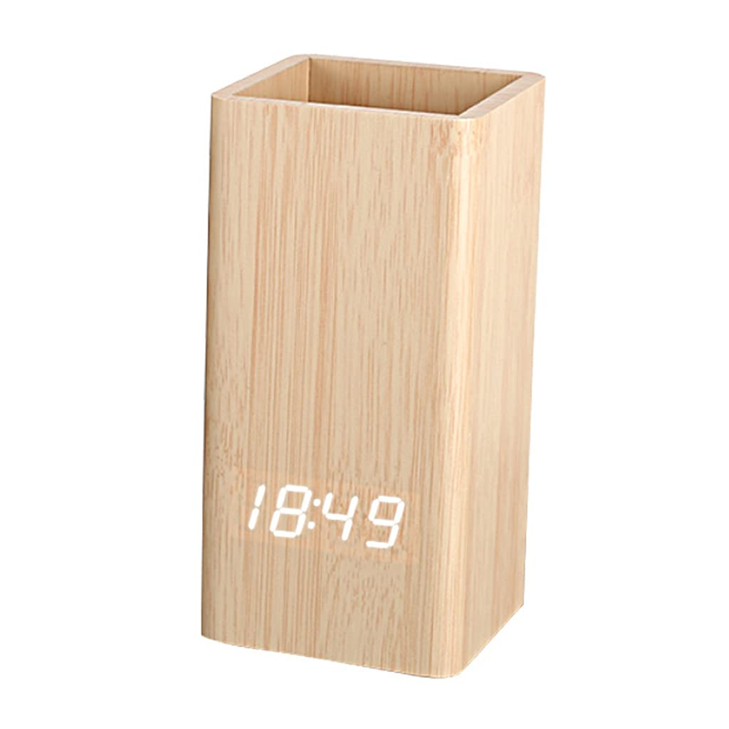 🪵 Wood Pen Holder Clock – Smart LED Desk Organizer ⏰✨