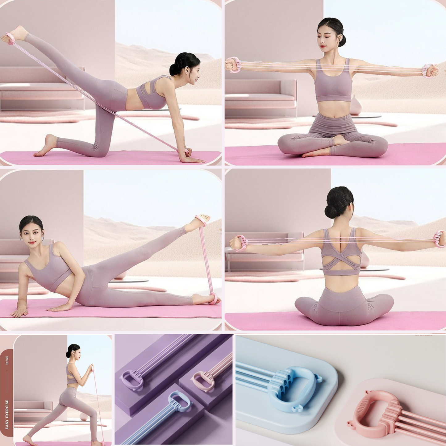6-Tube Elastic Resistance Band Sit-Up Pull Rope  – Multi-Function Resistance Band Resistance Tube
