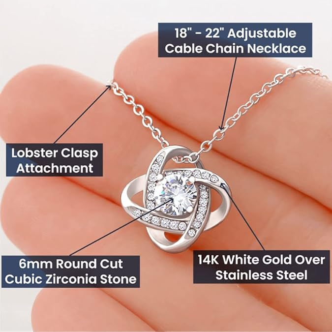 Love Knot Pendant for Her, Necklace with Message Card, Couple Jewelry Mom Note Gift