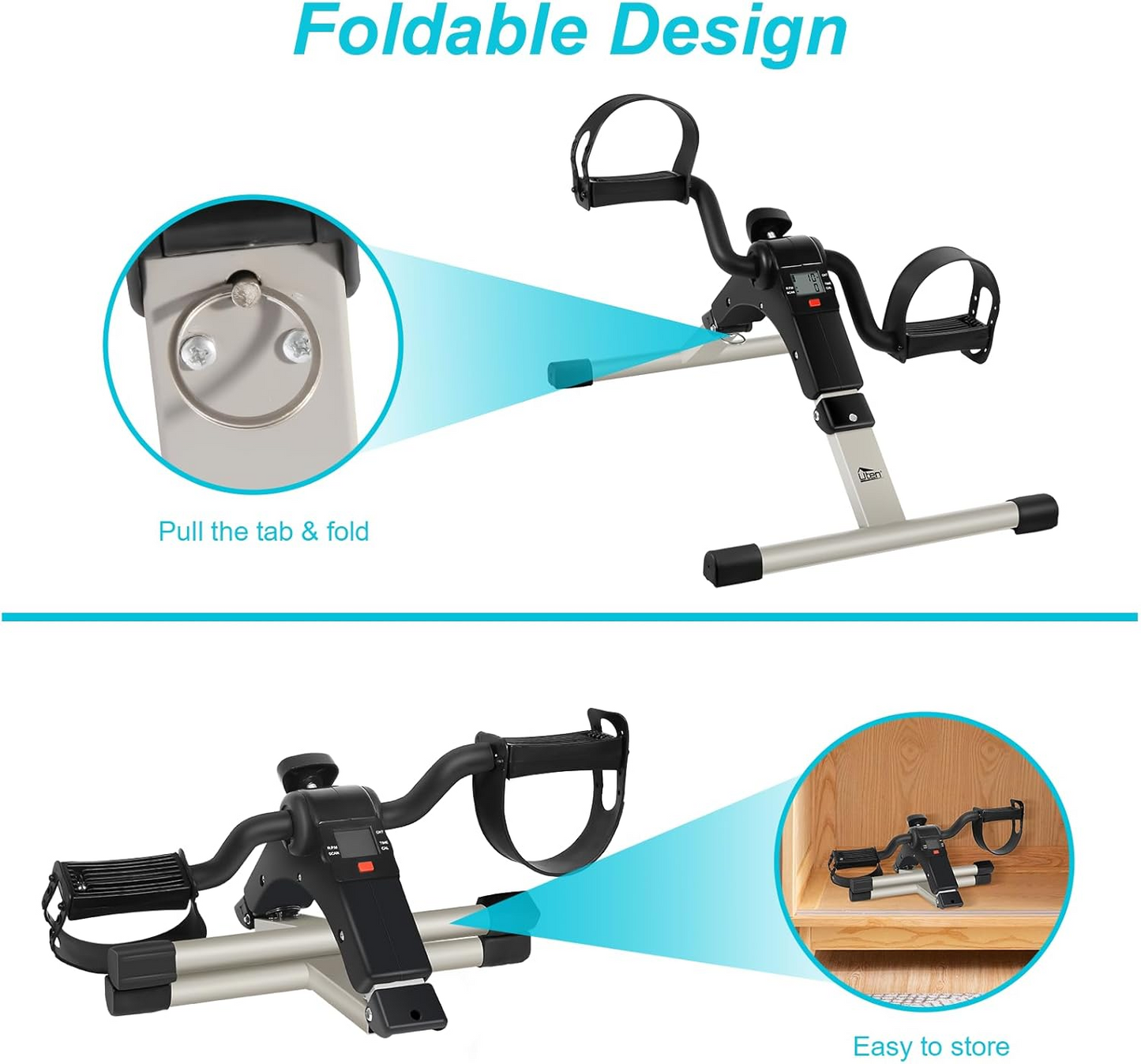 Sport Foldable Pedal Exerciser, Stationary Under Desk Exercise Equipment Arm/Leg/Foot Peddler Exercise