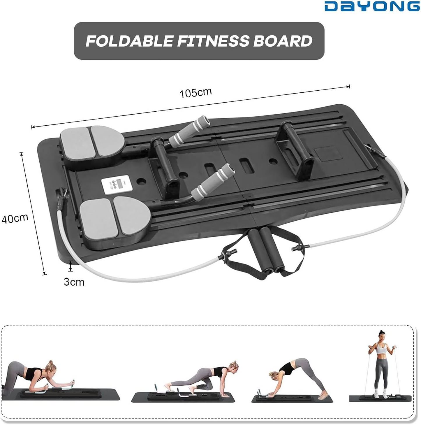 Pilates Reformer Board Machine Foldable – Multifunctional Home Fitness Board with Ab Roller