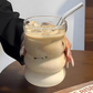 DrinkingWavy Glasses with Bamboo Lids and Glass Straw 14oz