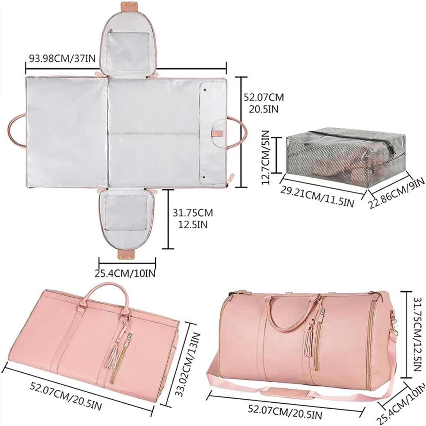 8 in 1 Travel Storage Bag Leather Travel Duffel Bag with Shoulder Strap