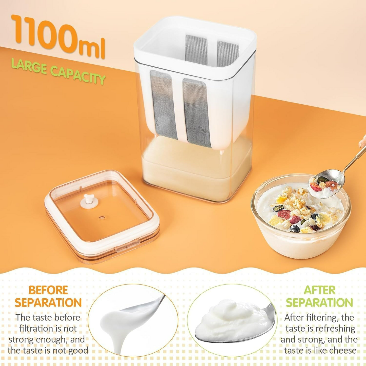 Greek Yogurt Strainer 1100ml – Multi-Purpose Yogurt Maker