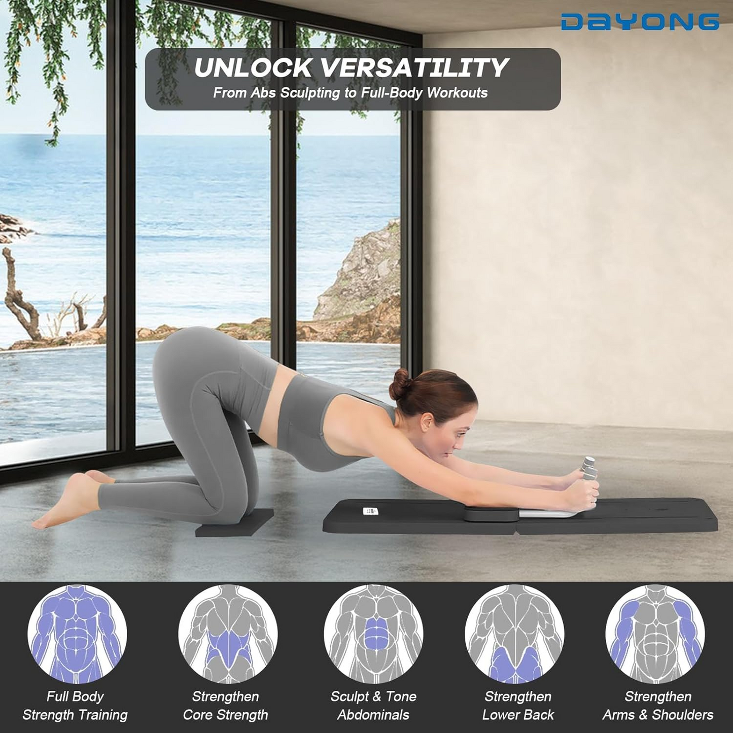 Pilates Reformer Board Machine Foldable – Multifunctional Home Fitness Board with Ab Roller