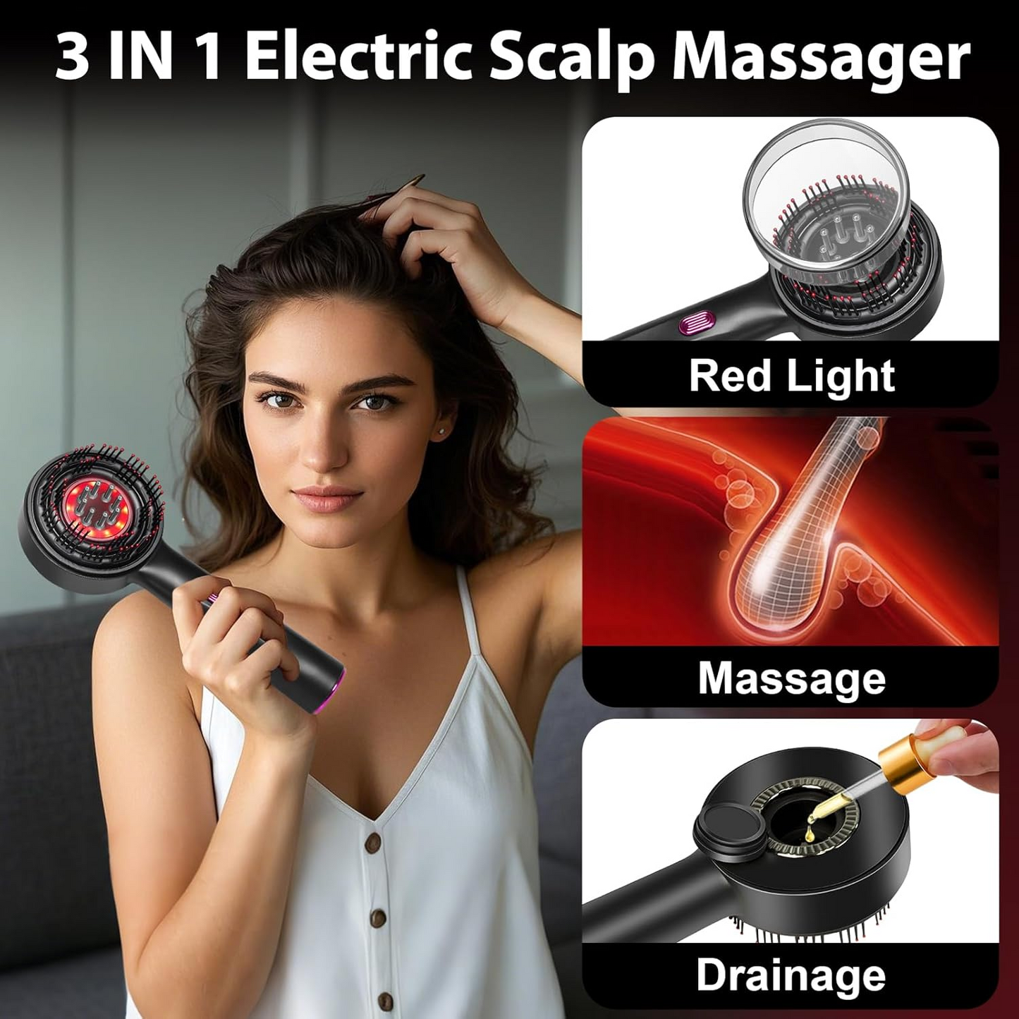 Laser Therapy Hair Growth Comb – Electric Scalp Massager & Hair Oil Applicator Waterproof