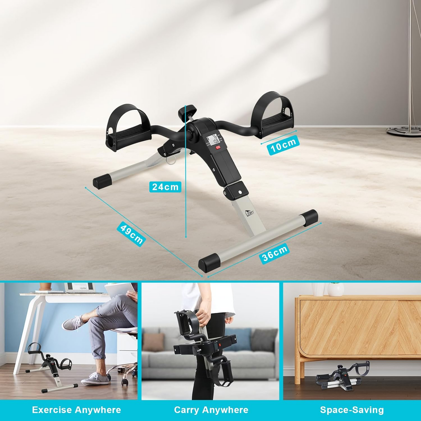 Sport Foldable Pedal Exerciser, Stationary Under Desk Exercise Equipment Arm/Leg/Foot Peddler Exercise