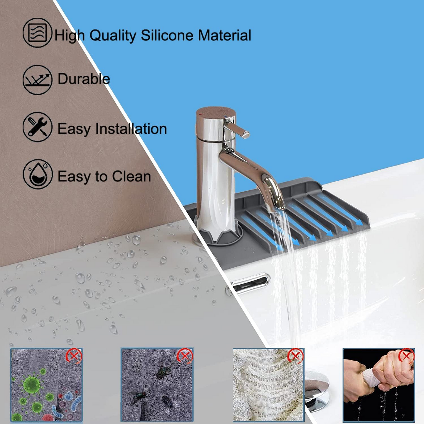 Surface Draining Mat Silicone Multipurpose Splash Proof Pad for Fauce