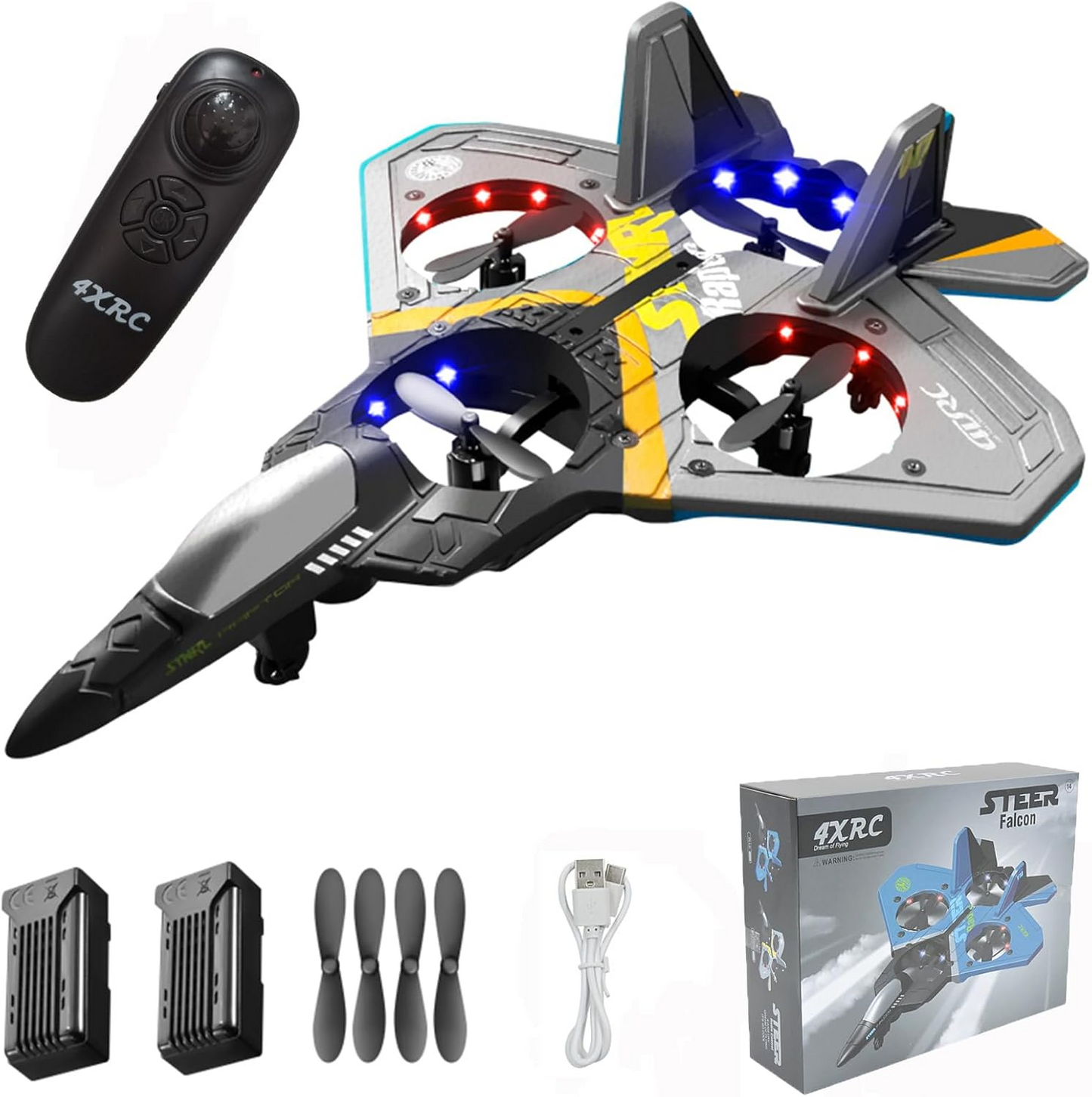 4XRC Jet Fighter Stunt RC Plane, Airplane 360° Drop-Resistant
