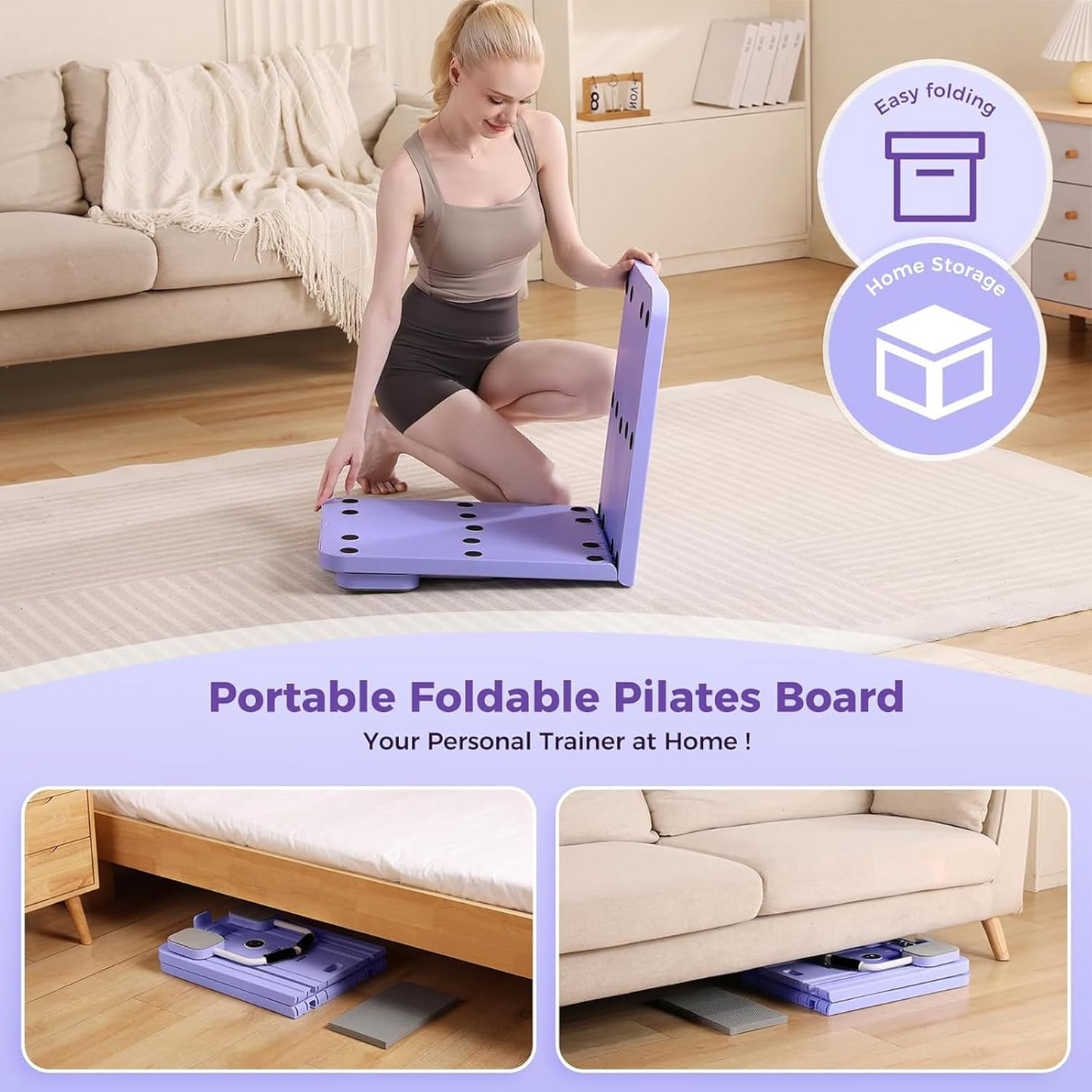 Pilates Reformer Board Machine Foldable – Multifunctional Home Fitness Board with Ab Roller