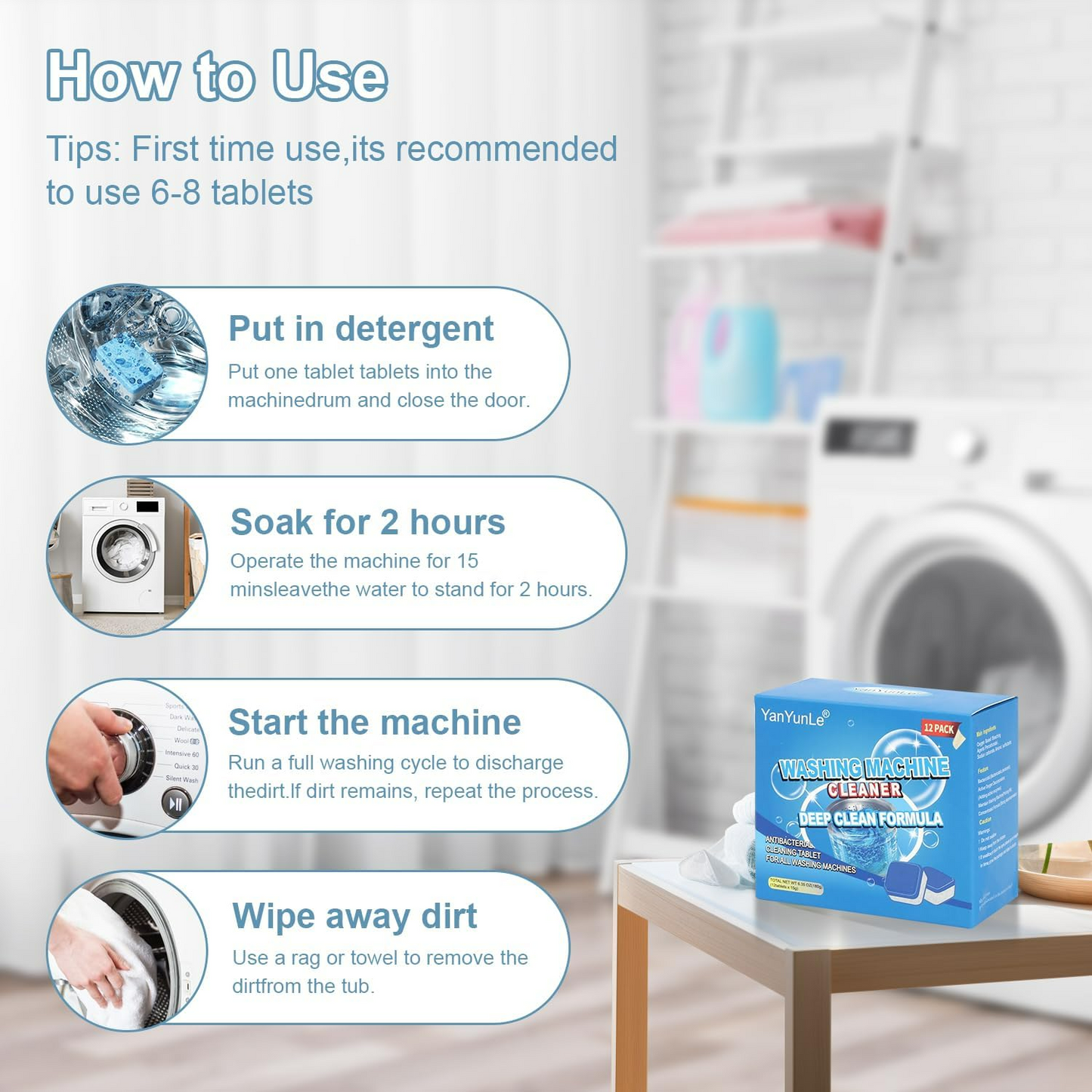 Washing Machine Cleaner Descaler Pack Of 12 - Deep Cleaning Tablet