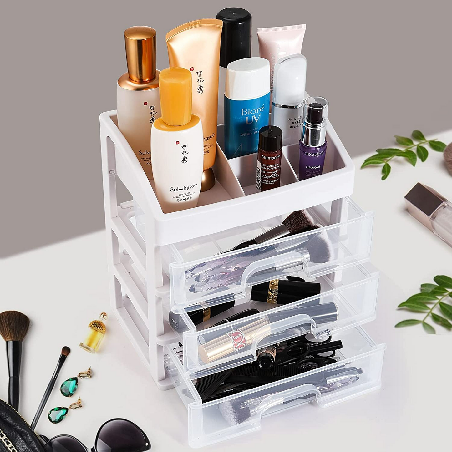 3 Layer Multipurpose Plastic Storage Drawer Box organizer for Kitchen tools, Office, Stationary, Jewellery, Make up, Cosmetics