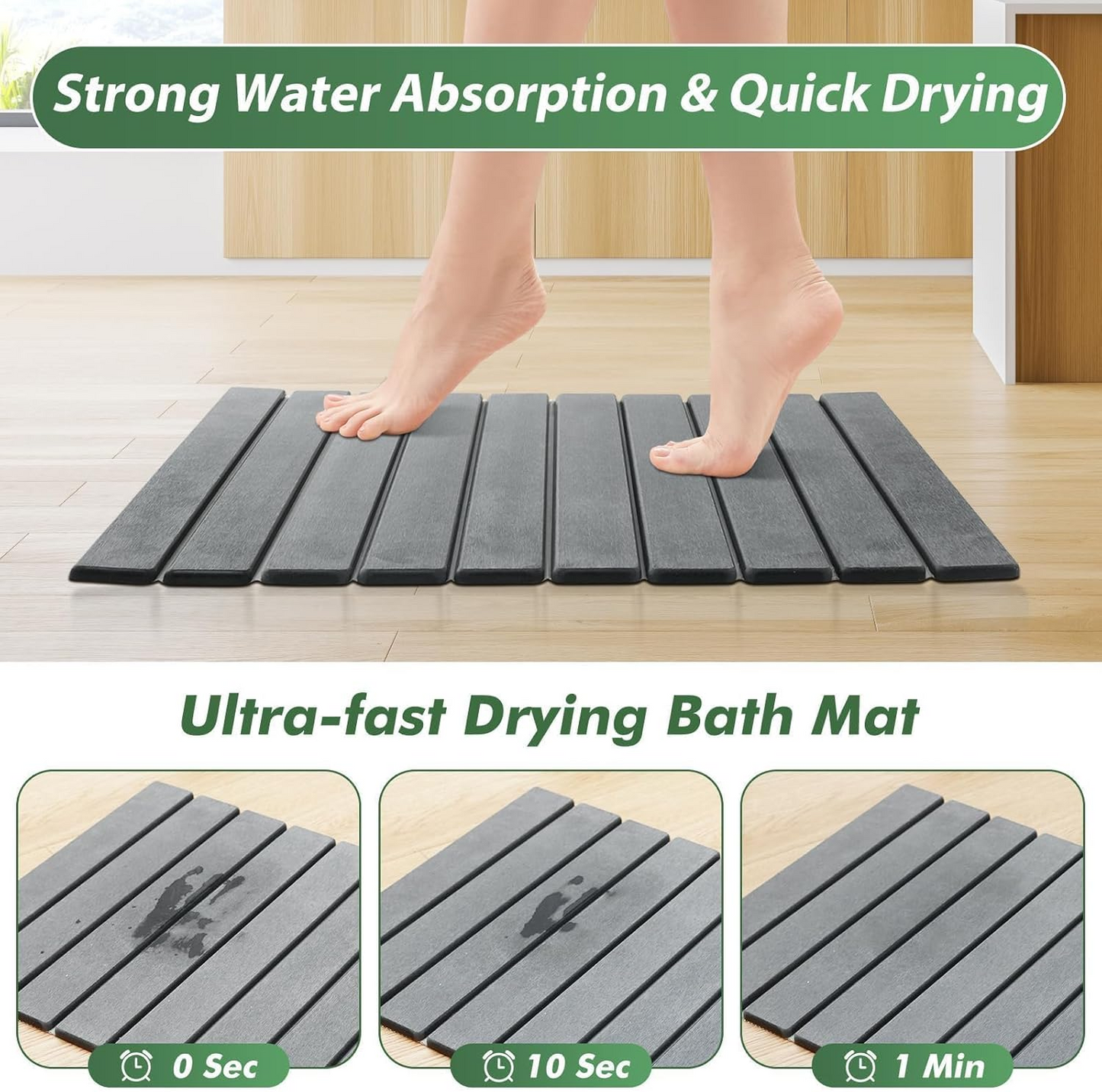 Luxury Foldable Stone Drying Mat Anti Slip Bathroom/Kitcheniuv