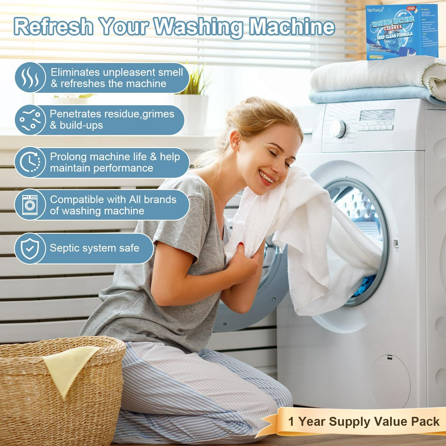 Washing Machine Cleaner Descaler Pack Of 12 - Deep Cleaning Tablet
