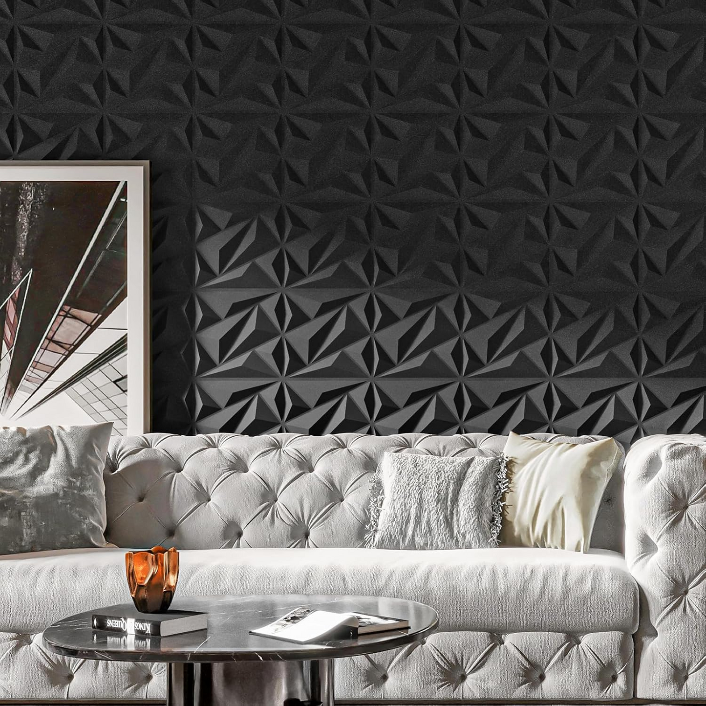 PVC 3D Black Or White Diamond Wall Panels