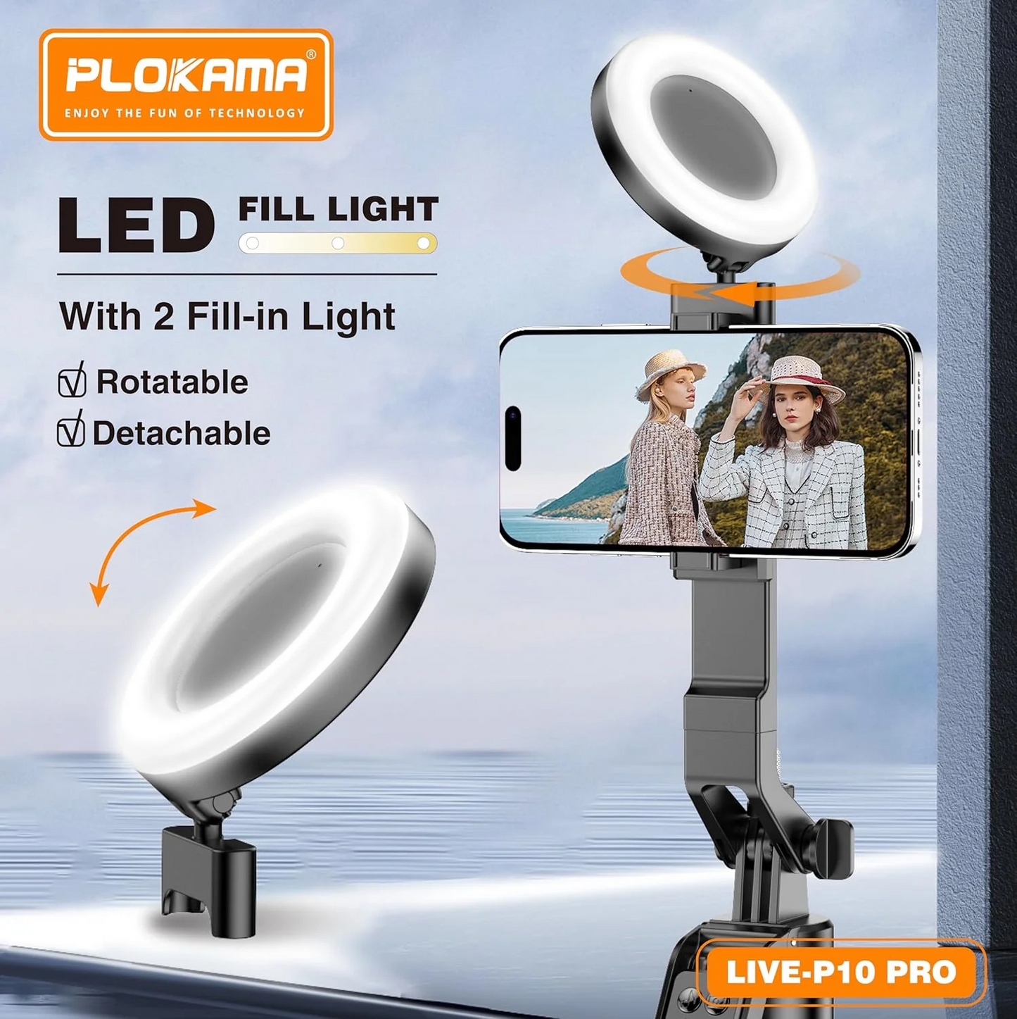 Plokama 3 IN 1 Selfie Stick Tripod with LED Light & Remote Live-P10 Pro