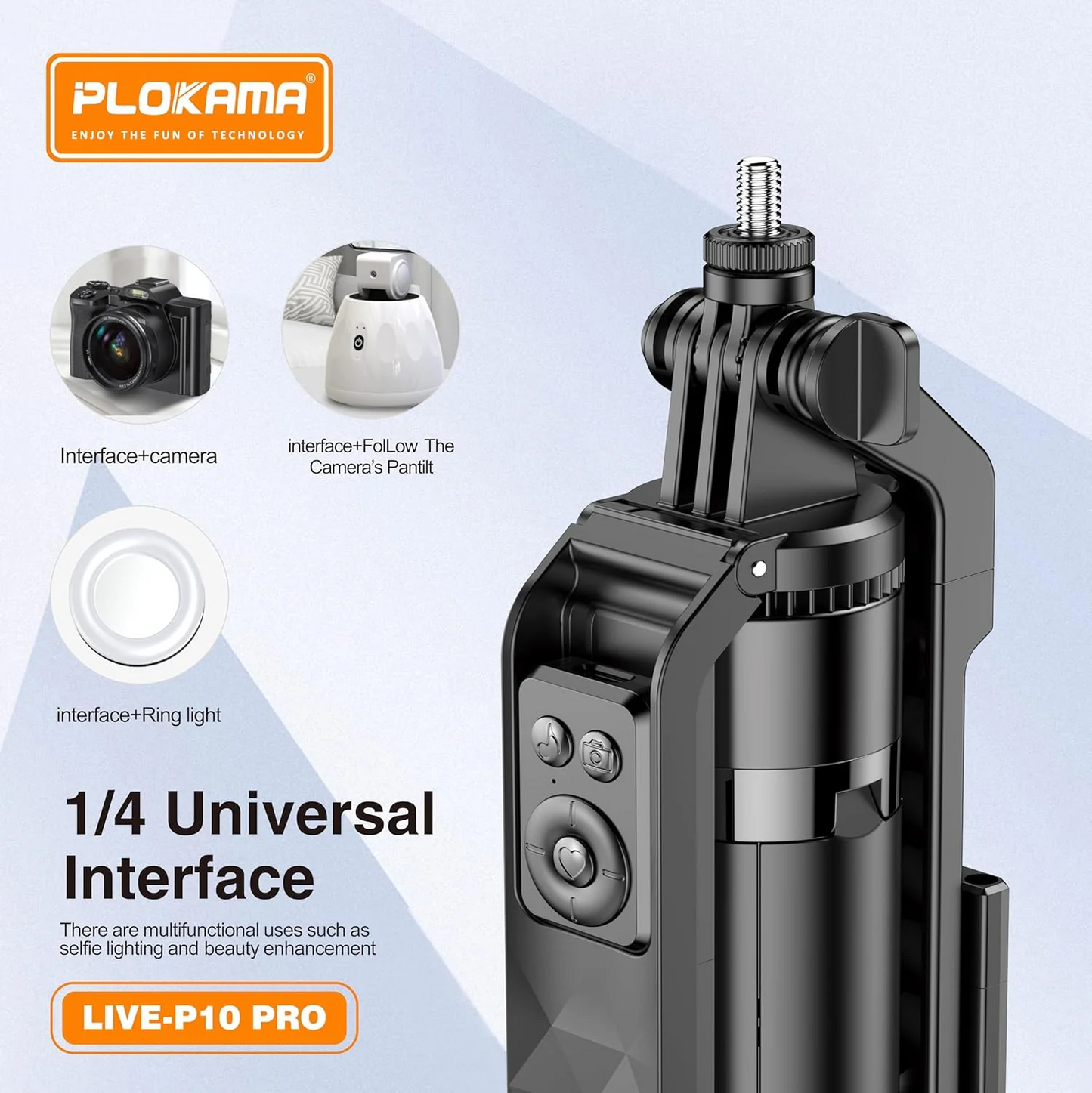 Plokama 3 IN 1 Selfie Stick Tripod with LED Light & Remote Live-P10 Pro