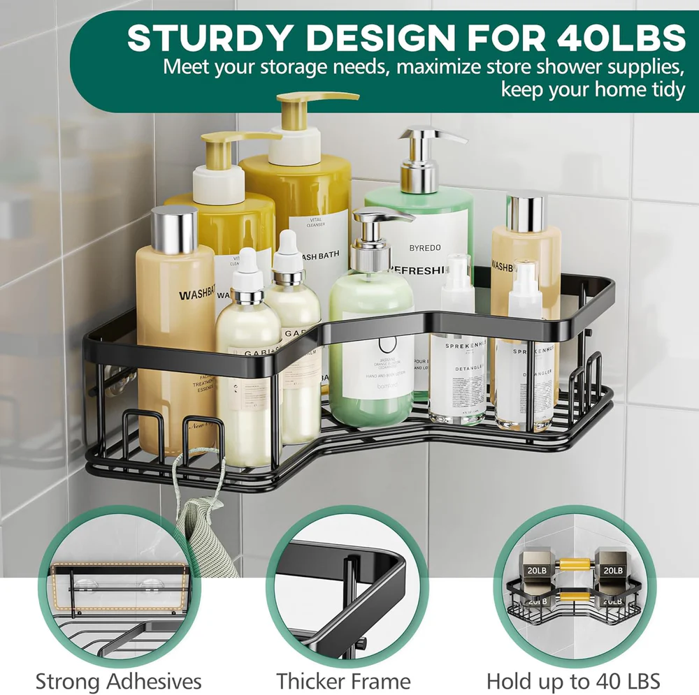 Premium Stainless Steel Corner Shower Organizer (Set of 5)