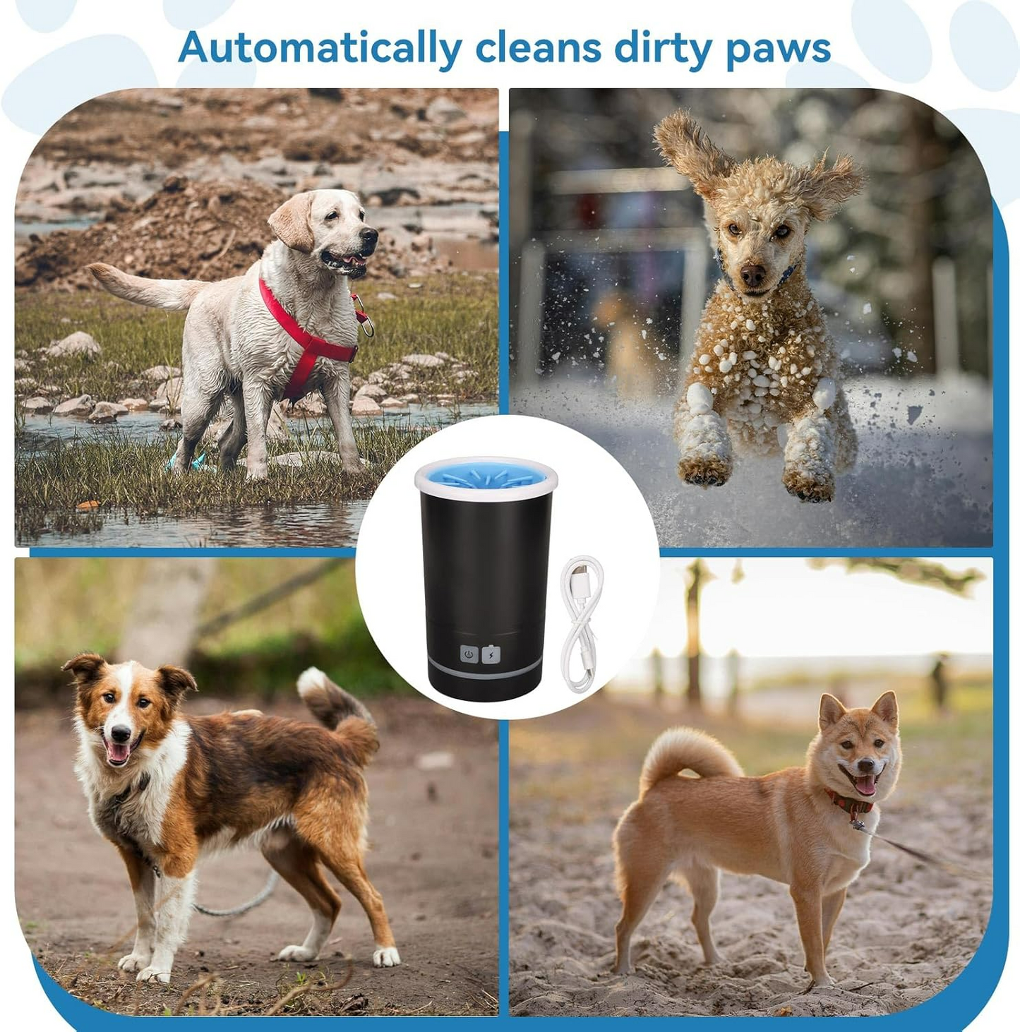 Dog Pet Foot Cleaner Rechargeable Soft Brushes for Small & Medium Dogs