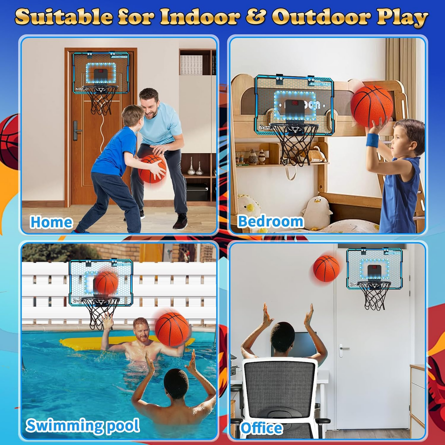 Mini Wall-Mounted Basketball Hoop with LED ScoreBall