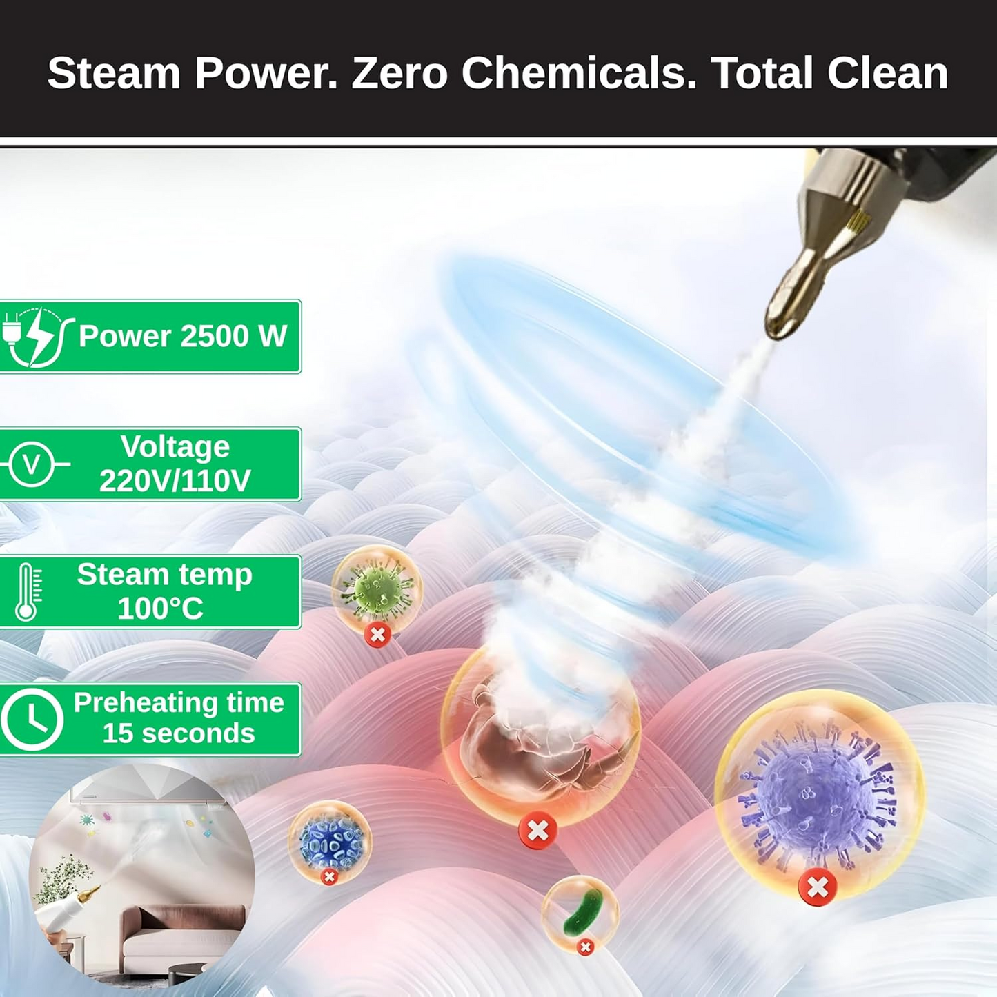 2500W High-Pressure Handheld 6 level Steam Cleaner