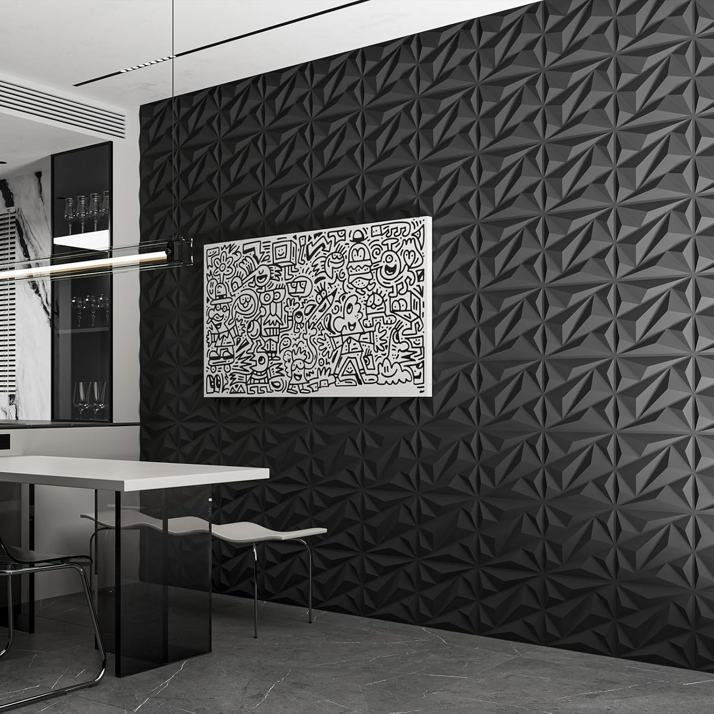 PVC 3D Black Or White Diamond Wall Panels
