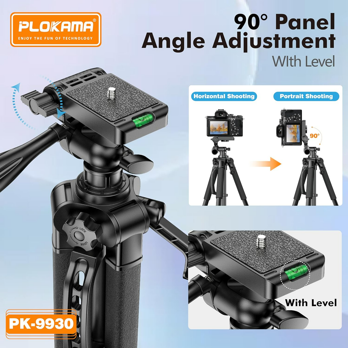 PLOKAMA Professional Tripod 150cm – 360° Rotation with Bluetooth Remote PK-9950