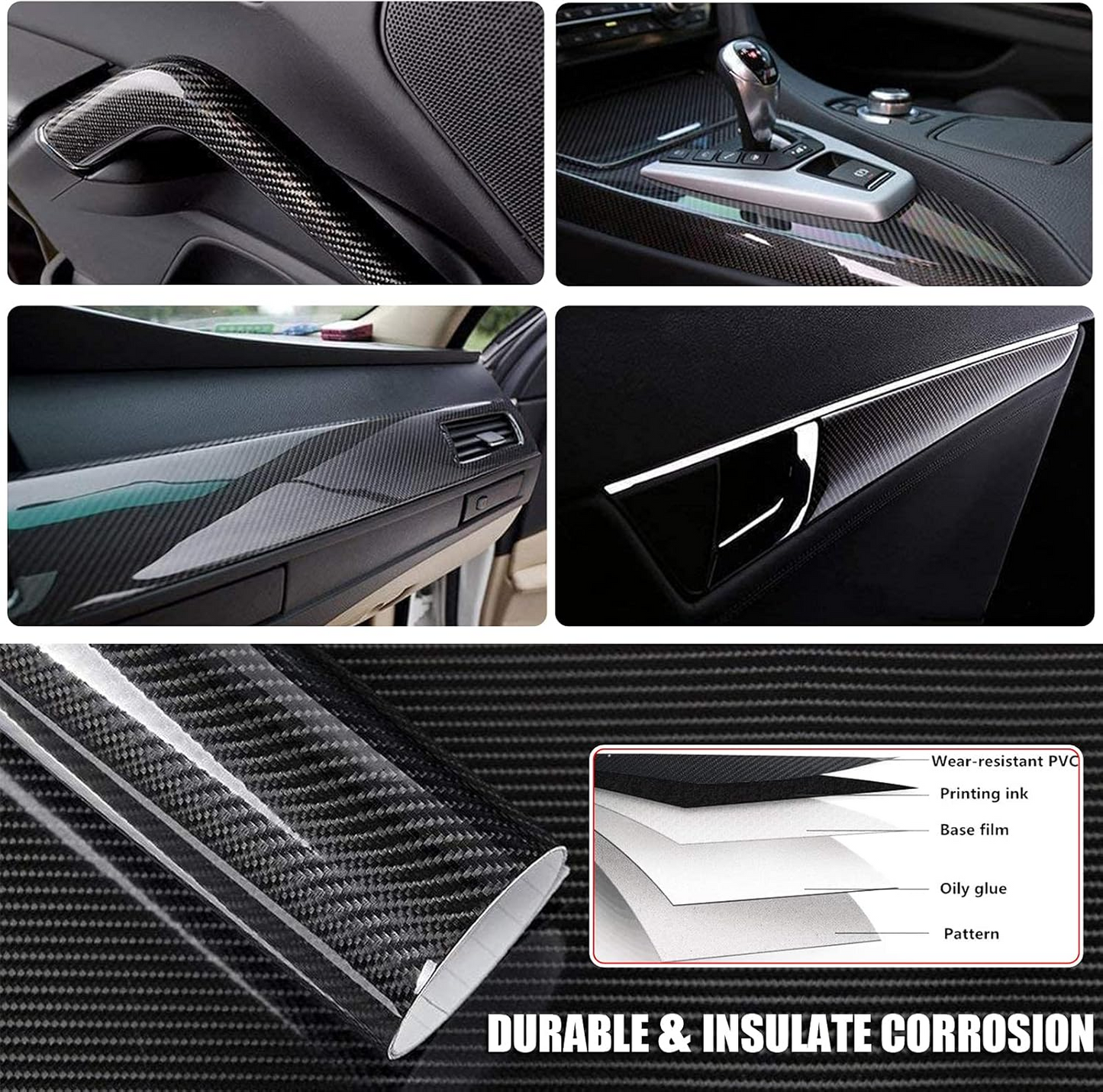 7D Carbon Fiber Vinyl Wrap, Self Adhesive Film, Waterproof Wrap Roll