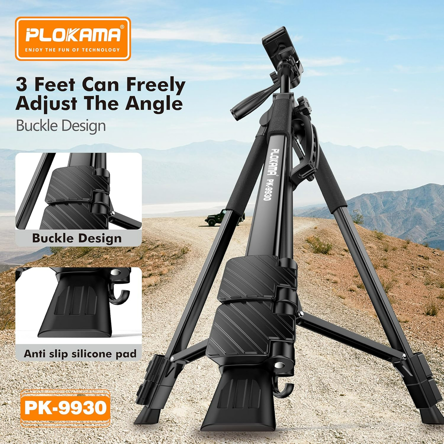 PLOKAMA Professional Tripod 150cm – 360° Rotation with Bluetooth Remote PK-9950