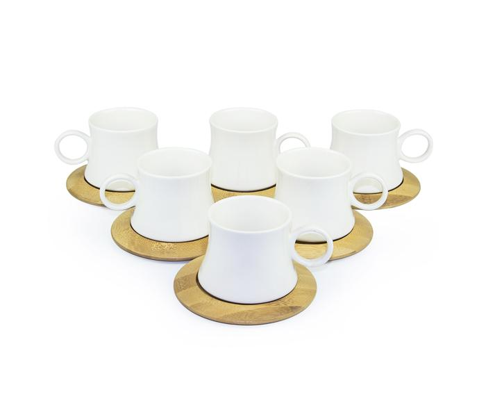 Coffee set with 6 ceramic cups 90ml & 6 bamboo saucers