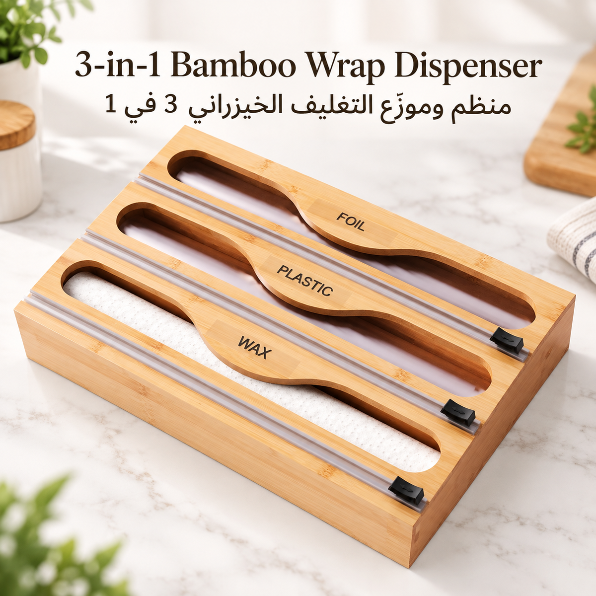 3-in-1 Bamboo Wrap Dispenser with Cutter