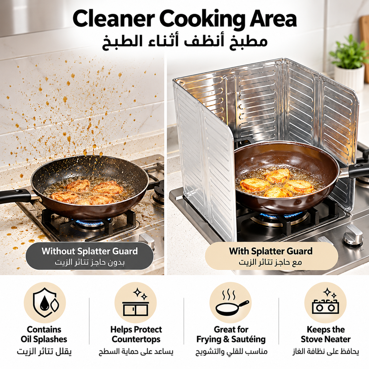 3 Sided Oil Splatter Guard |for Frying Stove Splatter Guard Anti Oil