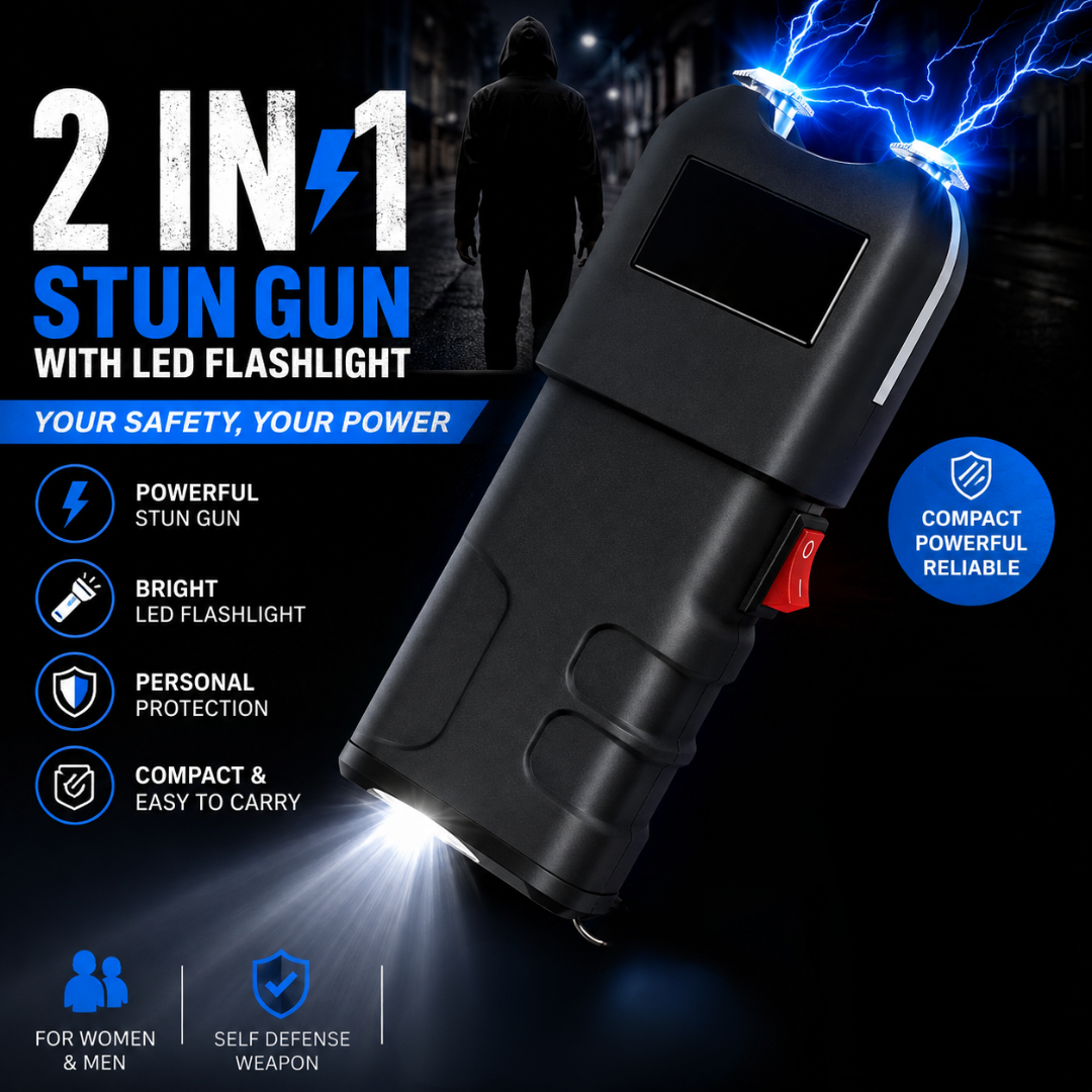 2 in 1 Stun Gun with LED Flashlight Personal Protection Device 180000W